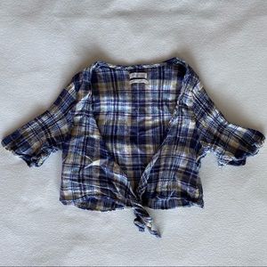 urban outfitters blue plaid front tie crop top